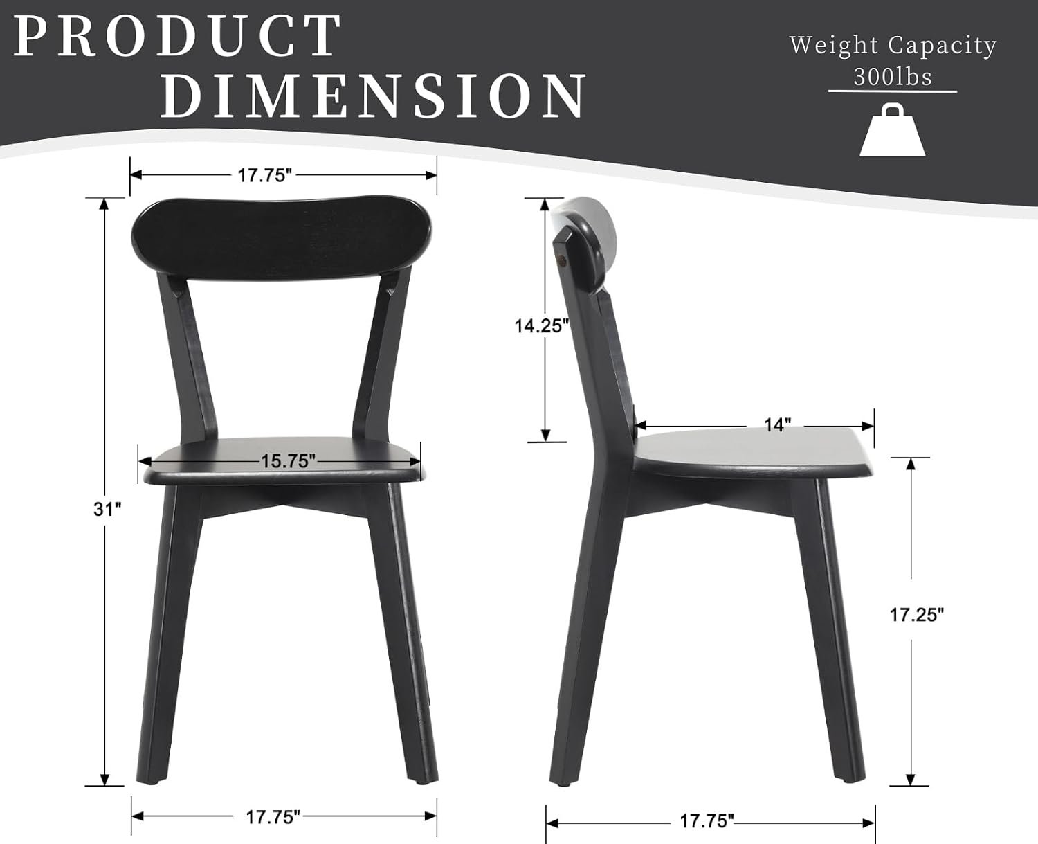 Black Solid Wood Curved Backrest Dining Chairs (Set of 4) - Image 2