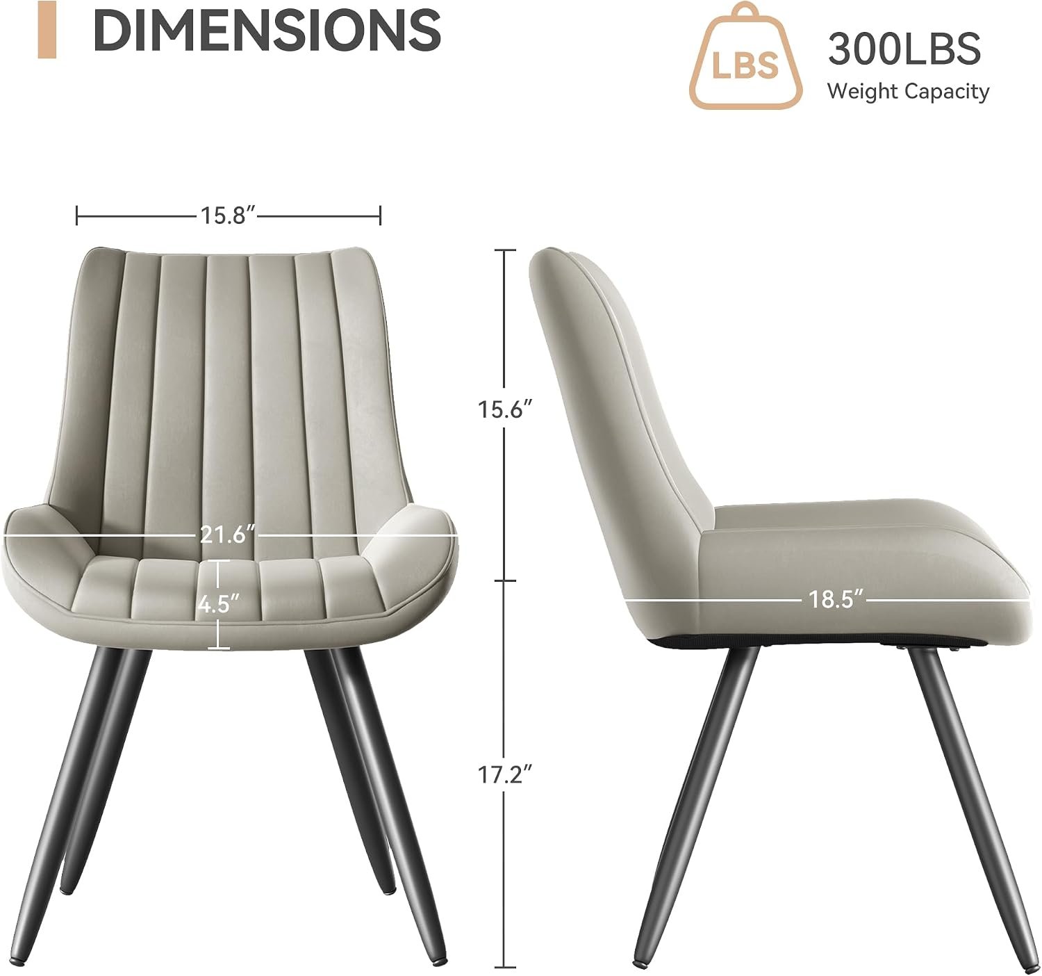 Light Gray Fabric Upholstered Dining Chairs with Metal Legs (Set of 4) - Image 2