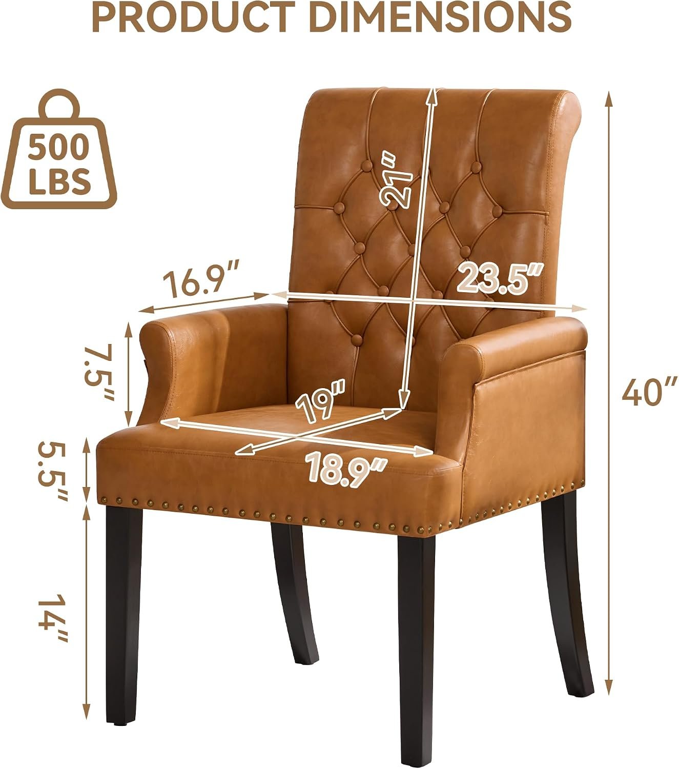 High-Back Dining Chair with Leather Armrests and Tufted Fabric - Image 2