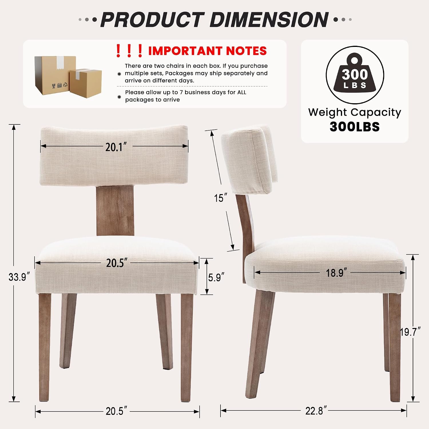 Linen Upholstered Solid Wood Leg Curved Dining Chairs (Set of 2) - Image 2