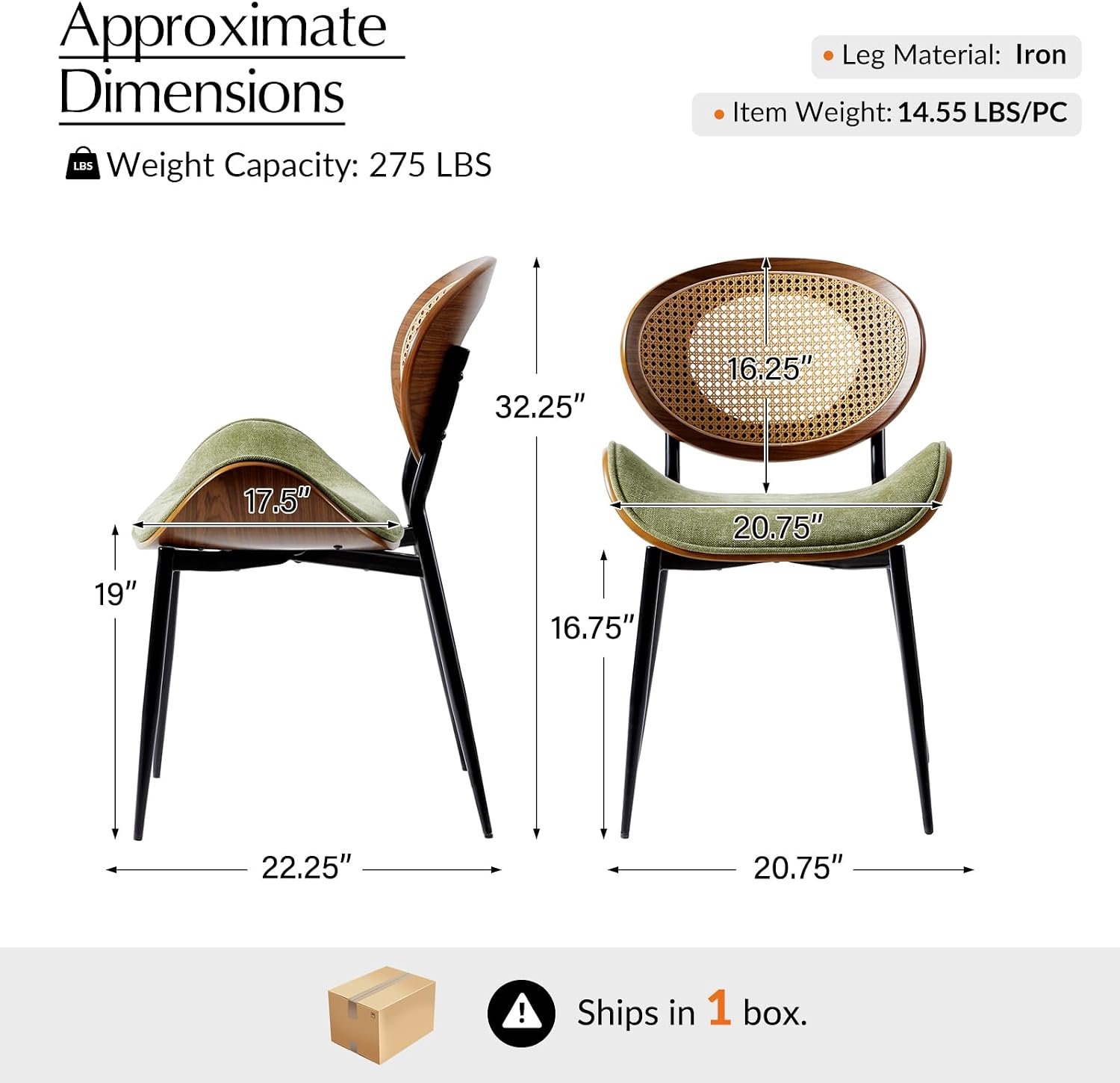 Green Rattan Farmhouse Style Wooden Dining Chairs (Set of 2) - Image 2