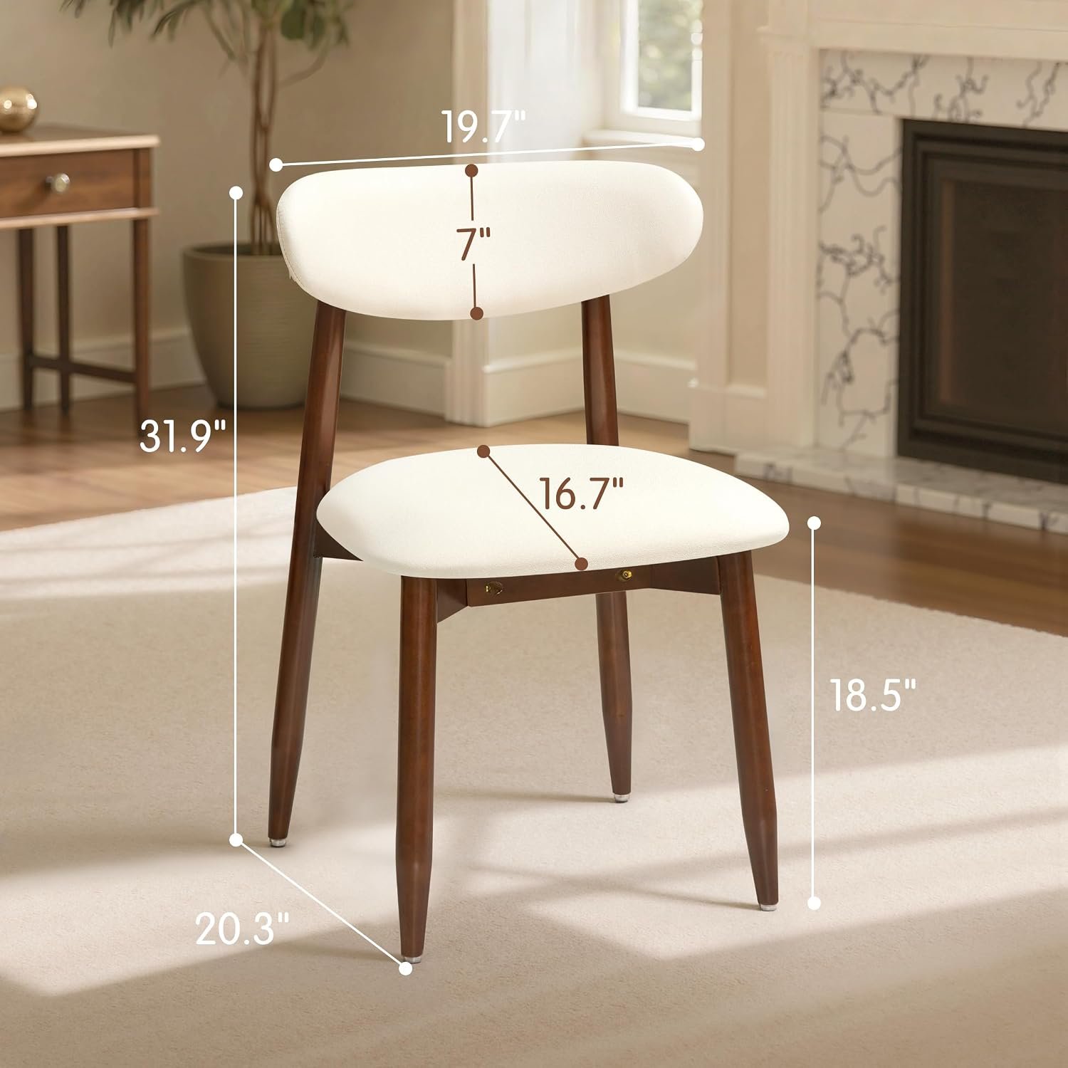 Upholstered Fabric Wooden Curved Backrest Dining Chairs (Set of 4) - Image 2