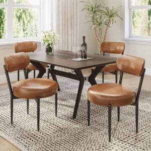 Modern PU Leather Upholstered Dining Chairs with Metal Legs (Set of 4)