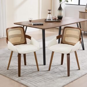 Rattan PU Leather Upholstered Bentwood Armchair (Pack of 2)