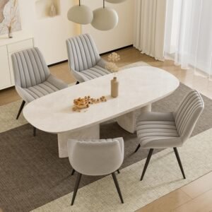 Light Gray Fabric Upholstered Dining Chairs with Metal Legs (Set of 4)
