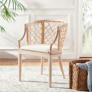 Natural Rattan White Cotton Cushion Armchair