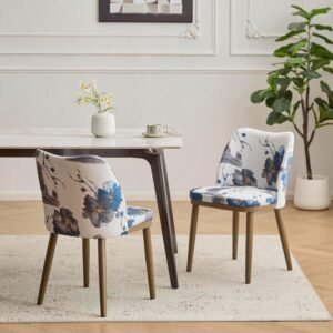 Modern Upholstered Curved Wooden Dining Chairs (Set of 2)