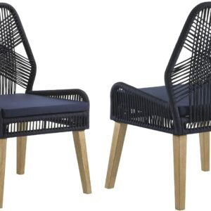 Braided Rope Solid Wood Bucket-Shaped Dining Chairs (Pack of 2)