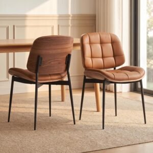 Walnut Wood Grain Brown Faux Leather Upholstered Dining Chairs (Pack of 2)
