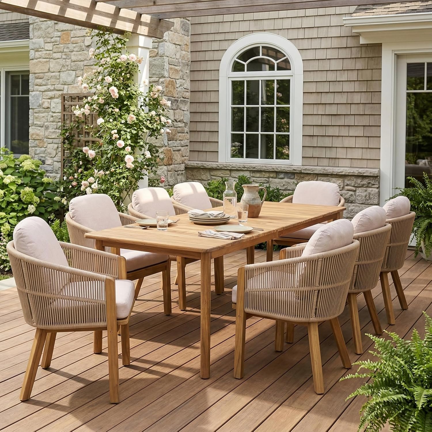 9-Piece Acacia Wood Outdoor Dining Table and Chair Set